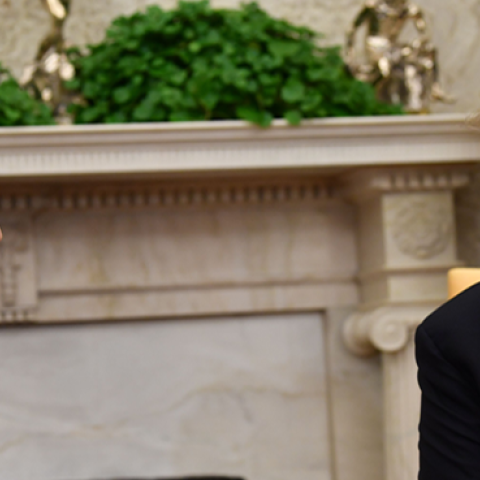 US President Donald Trump meets with Austrian Chancellor Sebastian Kurz in the Oval Office at the White House in Washington, DC, on February 20, 2019. (NICHOLAS KAMM/AFP/Getty Images)