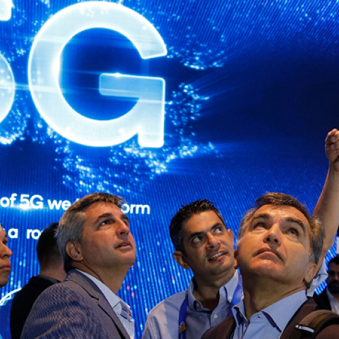 Visitors to the Mobile World Congress technology trade show can take a look at the new products at Qualcomm's booth. (Clara Margais/picture alliance via Getty Images)