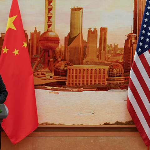 Chinese Foreign Minister Wang Yi (R) speaks during a press conference with U.S. Secretary of State Mike Pompeo (L) at the Great Hall of the People on June 14, 2018 in Beijing, China. (Lintao Zhang/Getty Images)