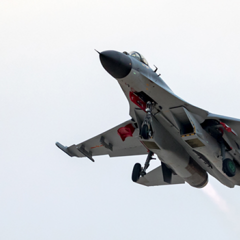 Aircraft of the People's Liberation Army Air Force (PLAAF) fly in the sky during a drill on the second flight training day of the New Year at Liaodong Peninsula on January 3, 2019 in Liaoning Province of China. (VCG via Getty Images)
