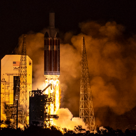The United Launch Alliance Delta IV Heavy rocket launches NASA's Parker Solar Probe to touch the Sun from Launch Complex 37 at Cape Canaveral Air Force Station on August 12, 2018. (NASA via Getty Images)