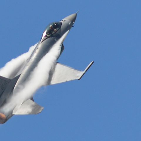 An F-16 fighter pulls up in a steep climb during rehearsals for a public airshow at the military airbase in Taitung on July 9, 2018. (CHRIS STOWERS/AFP/Getty Images)