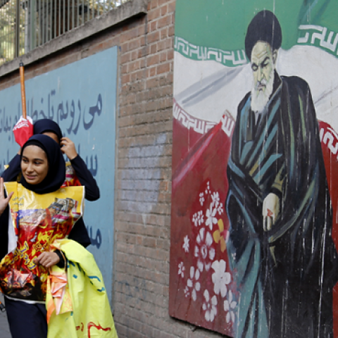 On the eve of renewed sanctions by Washington, Iranian protesters demonstrate outside the former US embassy in Tehran on November 4, 2018, marking the anniversary of its storming by student protesters in 1979. (NurPhoto via Getty Images)
