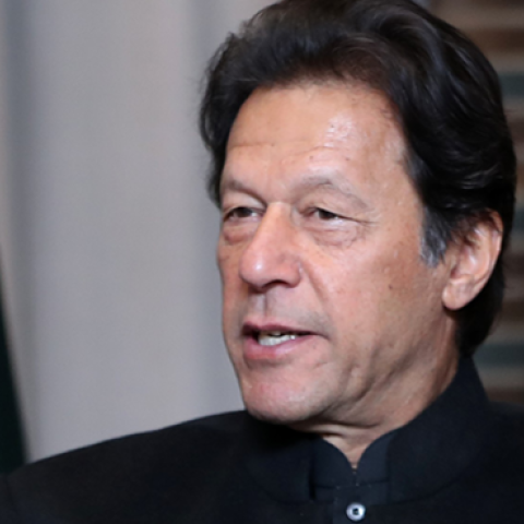 Pakistani Prime Minister Imran Khan makes a statement during the meeting with Turkish Health Minister Fahrettin Koca in Ankara, Turkey on January 04, 2019. (Anadolu Agency/Getty Images)