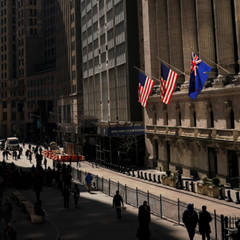 The New York Stock Exchange (NYSE) stands in the Financial District, March 20, 2019 in New York City. (Drew Angerer/Getty Images)