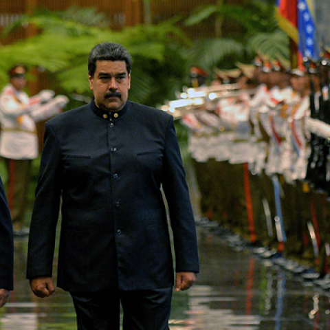 Miguel Diaz-Canel and Nicolas Maduroat the Revolution Palace in Havana on April 21, 2018. (YAMIL LAGE/Getty Images)