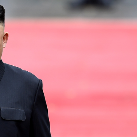 North Korea's leader Kim Jong Un attends a welcoming ceremony and review an honour guard at the Presidential Palace in Hanoi on March 1, 2019. (MANAN VATSYAYANA/Getty Images)
