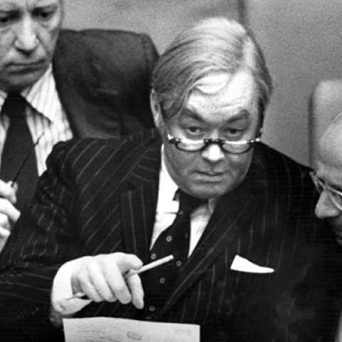 26th January 1976: American ambassador to the United Nations Daniel Patrick Moynihan looks over a resolution. (Brian Alpert/Getty Images)