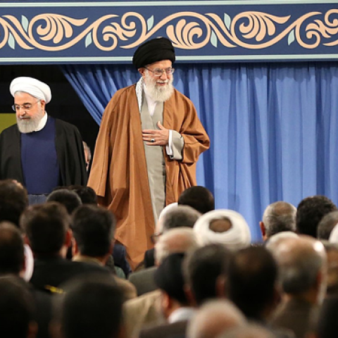 Iranian religious leader Ayatollah Ali Khamenei holds a meeting with Iranian President Hassan Rouhani in Tehran, Iran on April 03, 2019. (Anadolu Agency/Getty Images)