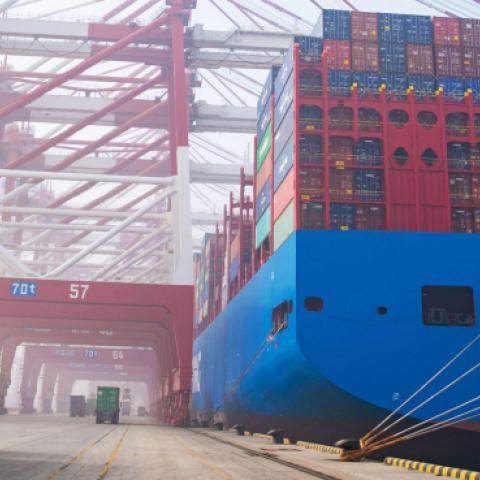  A truck moves a shipping container at Qingdao Port on January 14, 2019 in Qingdao, Shandong Province of China. (VCG/Getty Images)