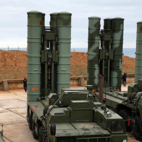 S-400 Triumf surface-to-air missile systems of the Russian Southern Military District's missile regiment on combat duty. (Sergei Malgavko/Getty Images)