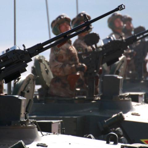 Chinese military vehicles take part in the Vostok-2018 military exercise held jointly by the Russian Armed Forces and the Chinese People's Liberation Army on September 13, 2018. (China News Service/Getty Images)