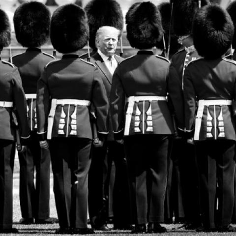U.S. President Donald Trump inspects a guard of honour, during his Ceremonial Welcome in the Buckingham Palace Garden on day 1 of his State Visit to the UK on June 3, 2019. (Indigo/Getty Images)