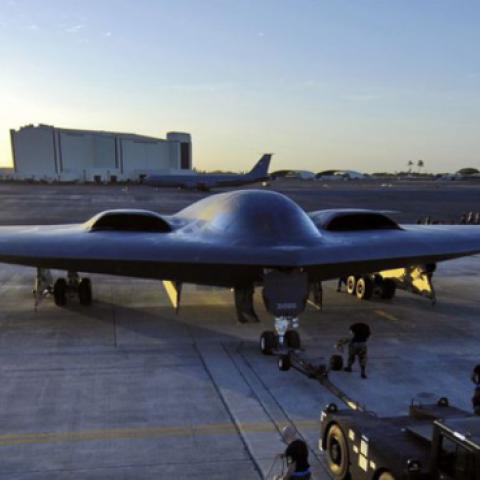 A B-2 Spirit bomber is towed to a parking spot at Hickam Air Force Base, Hawaii. (U.S. Air Force photo by Tech. Sgt. Shane A. Cuomo)
