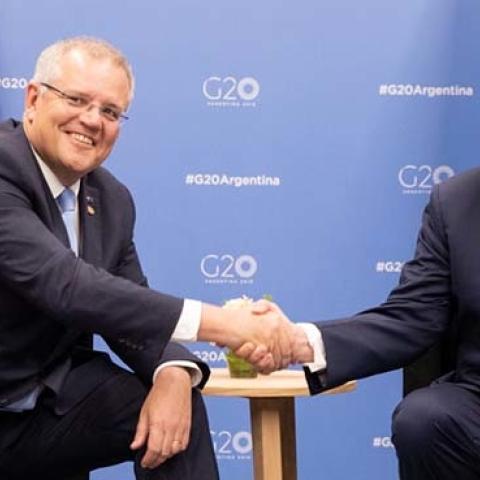President Donald J. Trump and Australian Prime Minister Scott Morrison at the G20 Summit. (Wikimedia Commons)