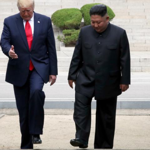 North Korean leader Kim Jong Un and U.S. President Donald Trump inside the demilitarized zone (DMZ) separating the South and North Korea on June 30, 2019. (Getty Images)
