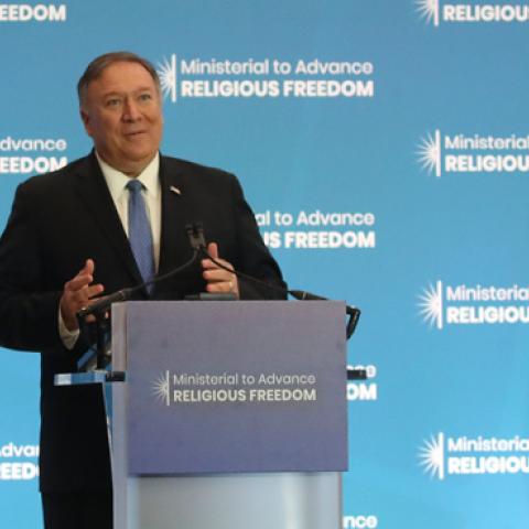 U.S. Secretary of State Mike Pompeo delivers opening remarks during the second Ministerial to Advance Religious Freedom, at the Department of State, July 16, 2019 in Washington, DC. (Getty Images)