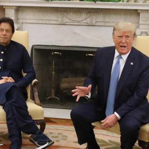 U.S. President Donald Trump and the Prime Minister of the Islamic Republic of Pakistan, Imran Khan, speak to the media in the Oval Office at the White House on July 22, 2019 in Washington, DC. (Mark Wilson/Getty Images)