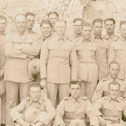A group of British soldiers in the court of the Church of the Holy Sepulchre in 1917 in Jerusalem. (Getty Images)