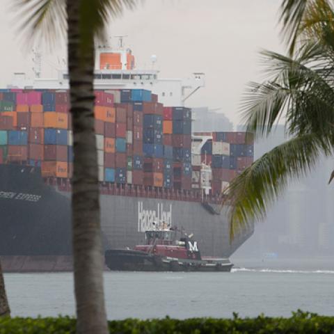 The Bremen Express cargo ship prepares to dock at PortMiami, which saw China as its top trading country in 2018, as trade tension continues between the U.S. and China. (Joe Raedle/Getty Images)