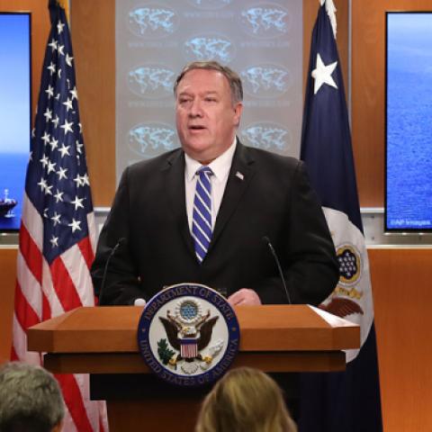 U.S. Secretary of State Mike Pompeo speaks from the State Department briefing room on June 13, 2019 in Washington, DC. (Win McNamee/Getty Images)