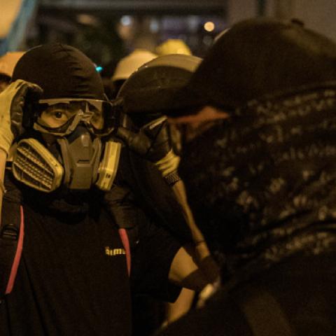 Protesters clash with police after taking part in an anti-extradition bill march on July 21, 2019 in Hong Kong, China. (Chris McGrath/Getty Images)