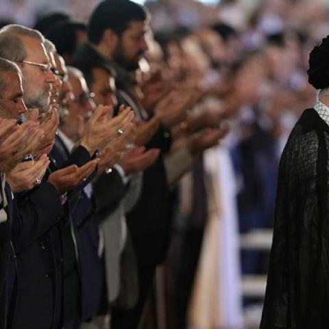 Supreme Leader of Iran, Ali Khamenei leads the Eid al-Fitr Prayer at Grand Prayer Grounds in Tehran, Iran on June 26, 2017. (Getty Images)