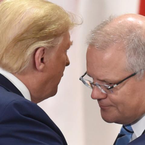 Australia's Prime Minister Scott Morrison chats with US President Donald Trump at the G20 Summit on June 29, 2019 in Osaka, Japan. (Pool/Getty Images)
