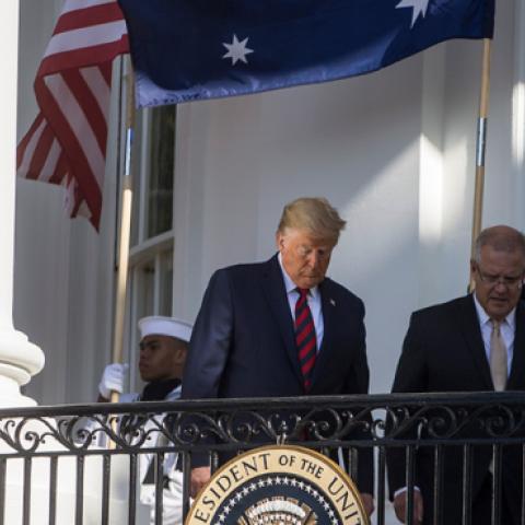 U.S. President Donald Trump and Australian Prime Minister Scott Morrison walk out on the South Portico Porch during an official visit ceremony at the South Lawn of the White House September 20, 2019. (Zach Gibson/Getty Images)