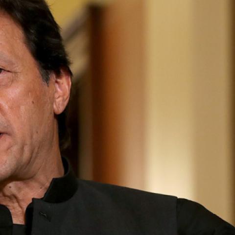 Pakistan Prime Minister Imran Khan makes a brief statement to reporters before a meeting with U.S. House Speaker Nancy Pelosi (D-CA) at the U.S. Capitol July 23, 2019 in Washington, DC. (Chip Somodevilla/Getty Images)