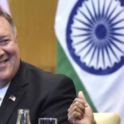 External Affairs Minister of India Subrahmanyam Jaishankar with US Secretary of State Mike Pompeo during a press conference, at Jawaharlal Nehru Bhawan, on June 26, 2019 in New Delhi, India. (Hindustan Times via Getty Images)