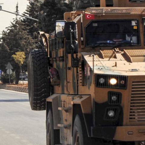 Turkish Armed Forces' armoured vehicles and armored personnel carriers, move towards to Turkey's Syrian border as they are being dispatched to support the units at the border, in Kilis, Turkey on October 09, 2019. (Anadolu Agency/Getty Images)