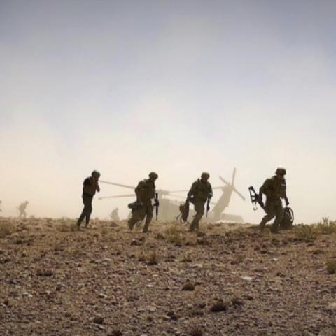 Troopers from dismount a UH-60 Blackhawk in preparation for a foot patrol in Afghanistan, September 4, 2018. (U.S. Army photo by First Lt. Stephen Doherty, 1SBCT, 4ID)