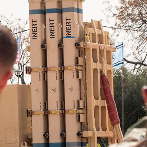 U.S. army soldiers look at anti-missile system David's Sling during the joint Israeli-U.S. military training "Juniper Cobra" at the Hatzor Airforce Base in Israel on March 8, 2018.(JACK GUEZ/AFP via Getty Images)