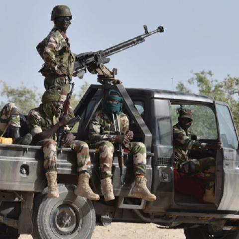Nigerien soldiers patrol in Bosso, near the Nigerian border, where the army had been battling Boko Haram militants since February. (May 25, 2015 -  ISSOUF SANOGO/Getty Images)