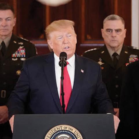  U.S. President Donald Trump speaks from the White House on January 08, 2020 in Washington, DC. During his remarks, Trump addressed the Iranian missile attacks that took place last night in Iraq