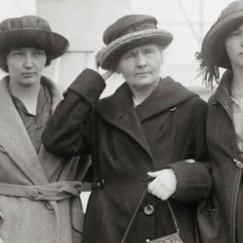 Journalist Marie Mattingly Meloney (left) with Nobel laureate Marie Curie and daughters.