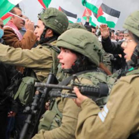 Palestinian protesters confront Israeli soldiers in the West Bank, Jan. 29