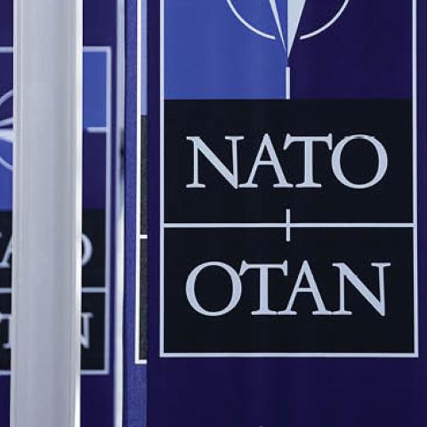  picture taken on November 20, 2019 shows NATO flags at the NATO headquarters in Brussels, during a NATO Foreign Affairs ministers' summit.