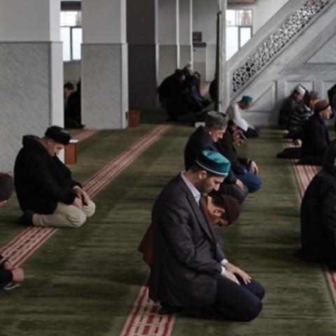 People pray in mosque on February 8, 2011, Makhachkala, Dagestan Republic, Russia. (Oleg Nikishin/Epsilon/Getty Images)