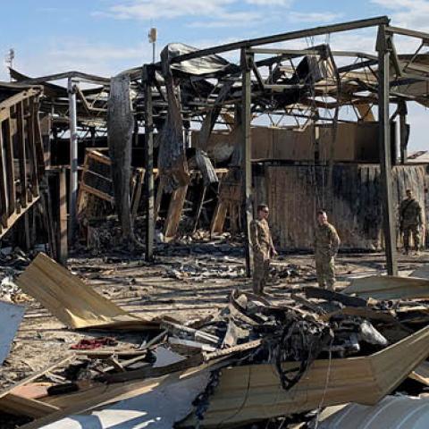 view of the damage at Ain al-Asad military airbase housing US and other foreign troops in the western Iraqi province of Anbar.