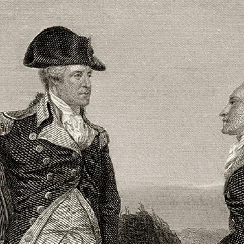 First meeting of George Washington with Alexander Hamilton (Photo by Universal History Archive/Getty Images).