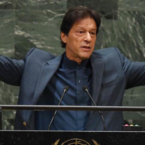 Pakistani Prime Minister Imran Khan speaks during the 74th Session of the General Assembly at UN Headquarters in New York on September 27, 2019. 