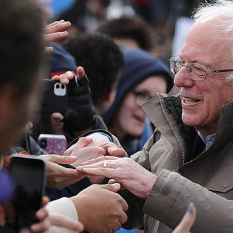 Democratic presidential candidate Sen. Bernie Sanders (I-VT) greets supporters at the conclusion of a campaign rally in the Central Mall of the Utah State Fair Park March 2, 2020 in Salt Lake City, Utah. (Chip Somodevilla/Getty Images)