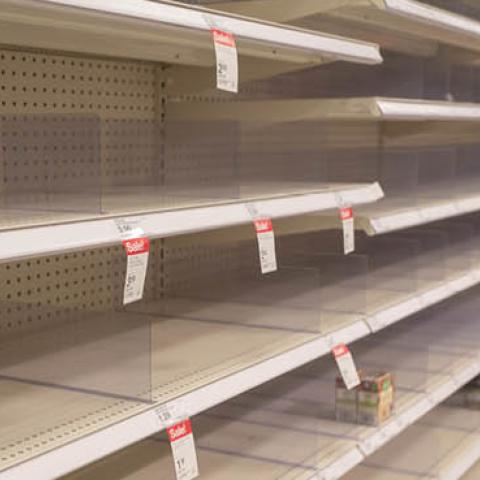 Empty shelves are visible at a Target retail store during an outbreak of the COVID-19 coronavirus in Contra Costa County, Dublin, California, March 15, 2020.