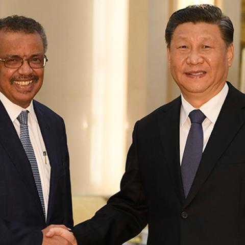Tedros Adhanom, Director General of the World Health Organization shakes hands with Chinese President Xi Jinping before a meeting at the Great Hall of the People, on January 28, 2020 in Beijing, China. (Naohiko Hatta/Getty Images)