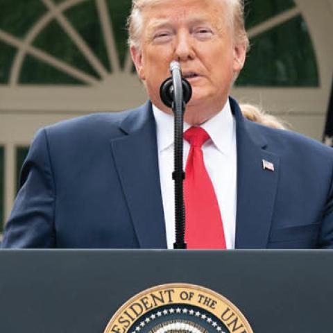 President Donald J. Trump, joined by Vice President Mike Pence and members of the White House Coronavirus Task Force, announces a national emergency to further combat the Coronavirus outbreak, at a news conference Friday, March 13, 2020