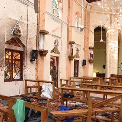 Sri Lankan officials inspect St. Sebastian's Church in Negombo, north of Colombo, after multiple explosions targeting churches and hotels across Sri Lanka on April 21, 2019, in Negombo, Sri Lanka.