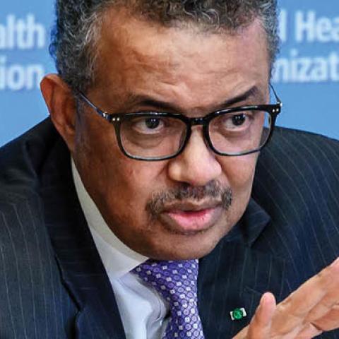 World Health Organization (WHO) Director-General Tedros Adhanom Ghebreyesus gestures as he speaks during a daily press briefing on COVID-19 virus at the WHO headquaters in Geneva on March 9, 2020.