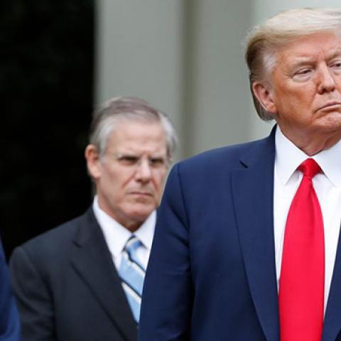 Trump in the Rose Garden with medical industry executives, April 14